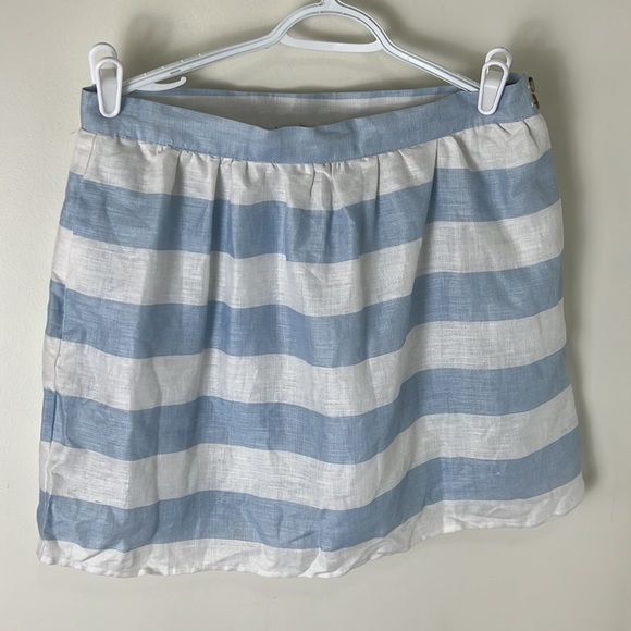 Kenar 100% Linen Rugby Stripes Skater Mini Pockets Skirt Size 12 - Picture 3 of 11